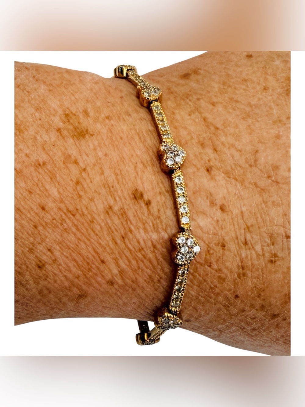 Gold Over Sterling Silver Crystal Tennis Bracelet Dainty Coquette Feminine 7”